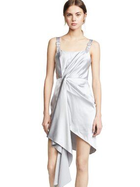 Fleur Du Mal Asymmetrical Cascade Silk Cocktail Dress In Platinum size 4
